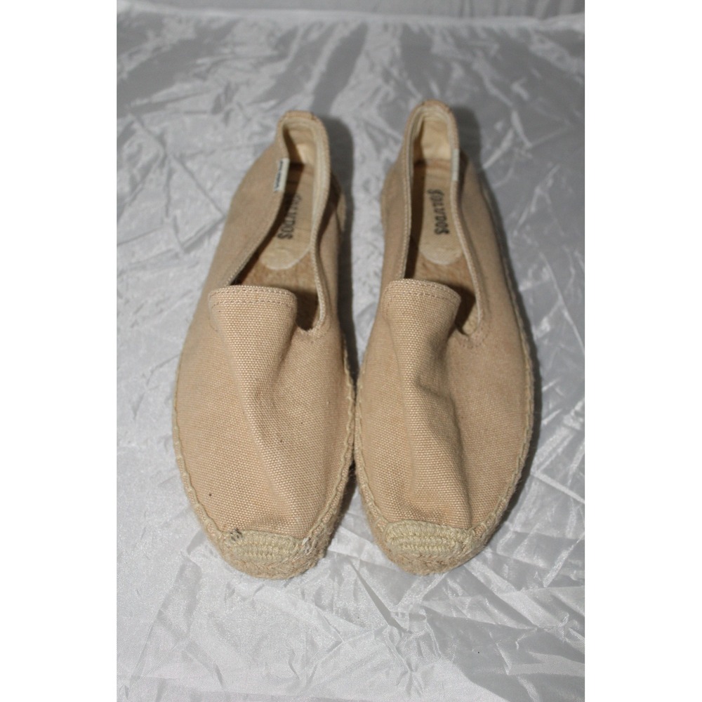 Soludos Dali Tan Canvas Espadrille Slip On Flat Loafers Women's 7.5 Beige Shoes